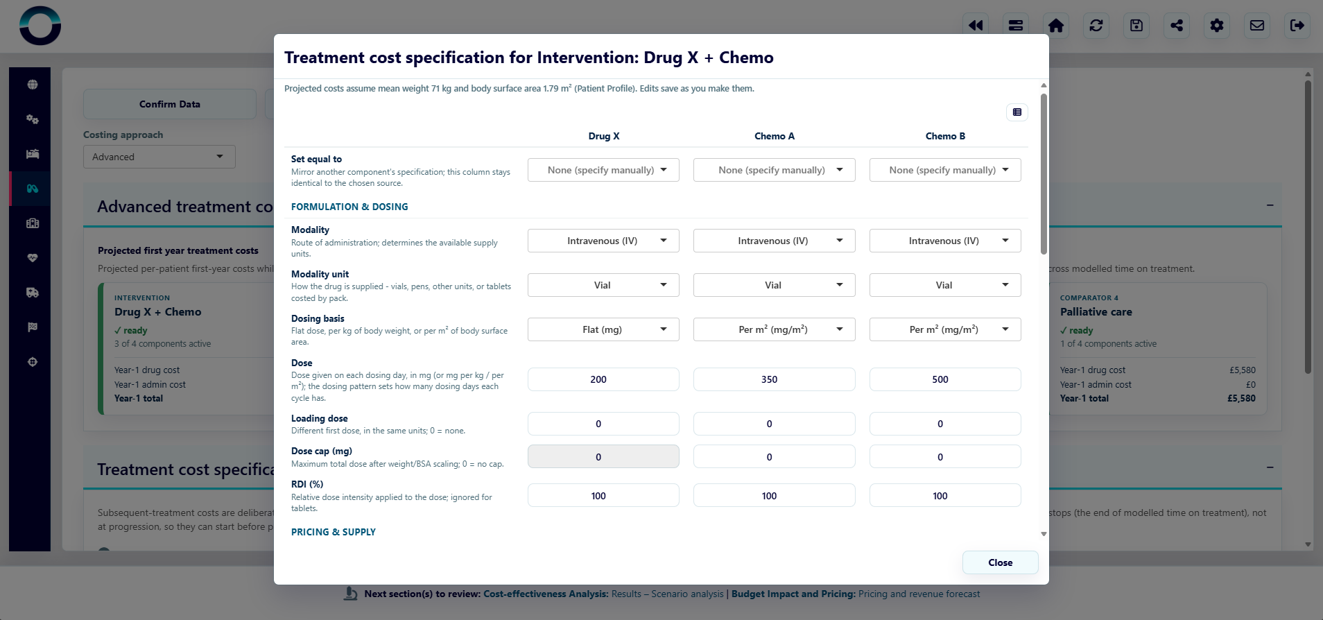 Fully flexible and comprehensive drug costing module