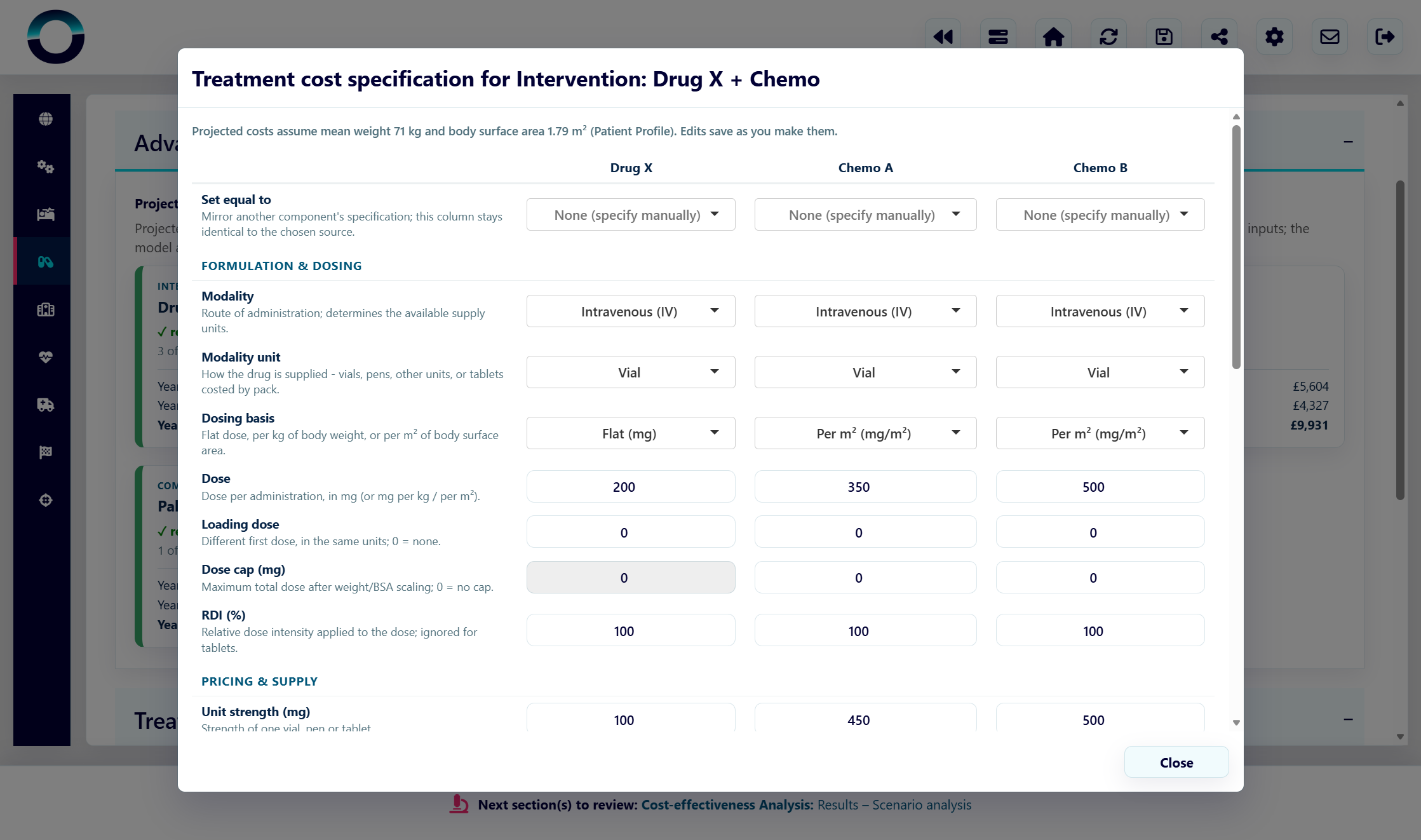 Fully flexible and comprehensive drug costing module